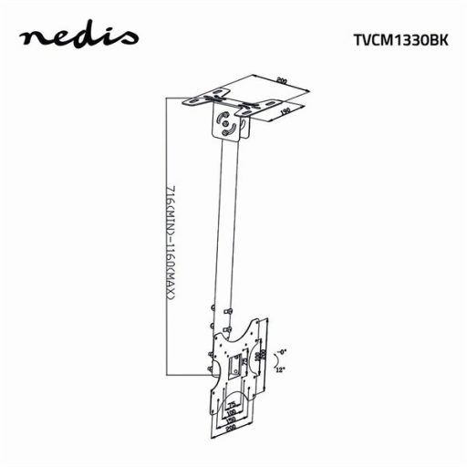 Nedis TVCM1330BK mennyezeti Tv / momitor állvány / tartókonzol - Acél, 20 Kg