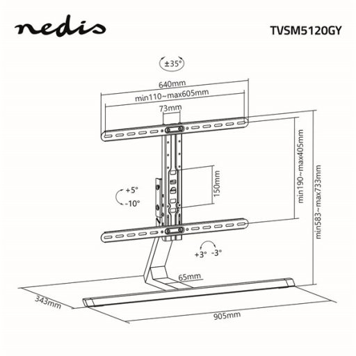 Nedis TVSM5120GY asztali LCD TV állvány (tartó konzol), 37-75", VESA 600x400, max 40kg