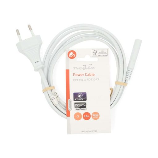 Nedis CEGL11040WT20 táp kábel IEC-320-C7, 2 x 0.75 mm, hossz 2m, fehér
