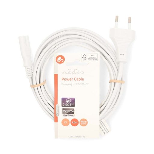 Nedis CEGL11040WT30 táp kábel IEC-320-C7, 2 x 0.75 mm, hossz 3m, fehér