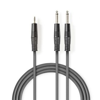   Nedis COTH23200GY15 félprofi audio kábel, 3,5mm sztero jack dugó - 2 x 6,35mm mono jack dugó, hossz 1.5m, rugalmas