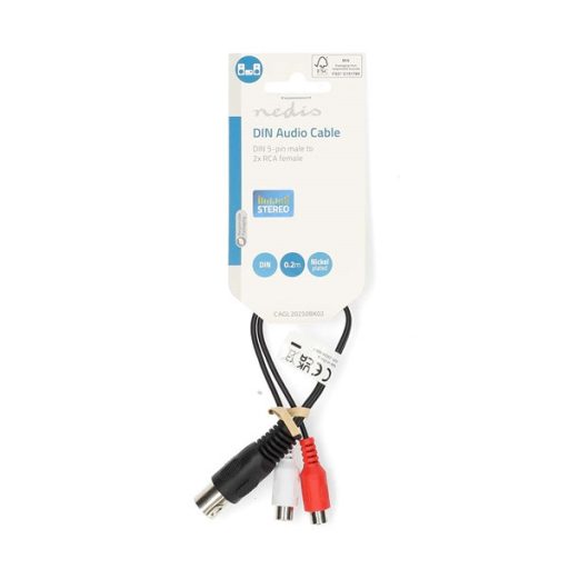 Nedis CAGL20250BK02 audio kábel 5p DIN dugó - 2 x RCA aljzat, hossz 0.20m