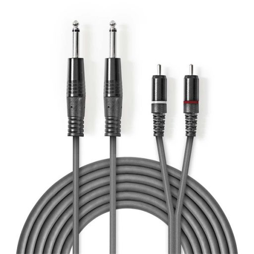 Nedis COTH23320GY50 félprofi audio kábel, 2 x 6,35mm mono jack dugó - 2 X RCA dugó, hossz 5m, rugalmas