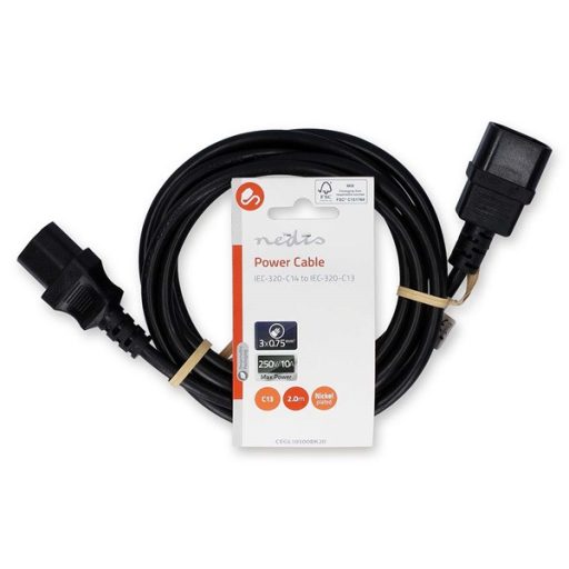 Nedis CEGL10500BK20 táp kábel IEC-320-C14 - IEC-320-C13, 3 x 0.75 mm, C13-C14, PC, M/F, 2m