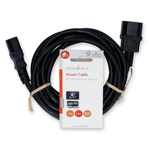 Nedis CEGL10500BK30 táp kábel IEC-320-C14 - IEC-320-C13, 3 x 0.75 mm, hossz 3m