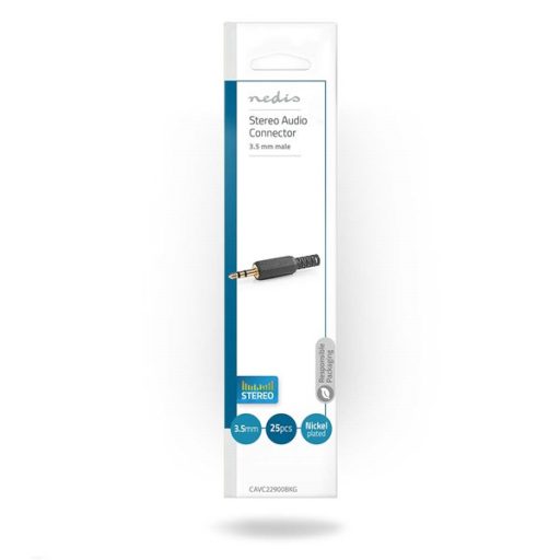Nedis CAVC22900BKG forrasztható 3,5mm sztereó jack dugó, 25db/csomag