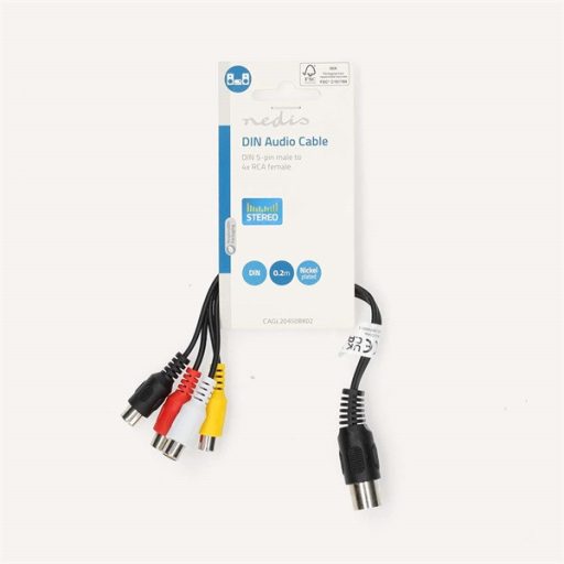 Nedis CAGL20450BK02 DIN audio kábel, DIN 5 tűs dugó - 4x RCA aljzat, 0,20m