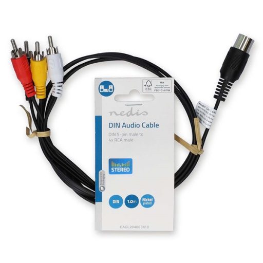 Nedis CAGL20400BK10 DIN audio kábel, DIN 5 tűs dugó - 4x RCA dugó, 0,20m
