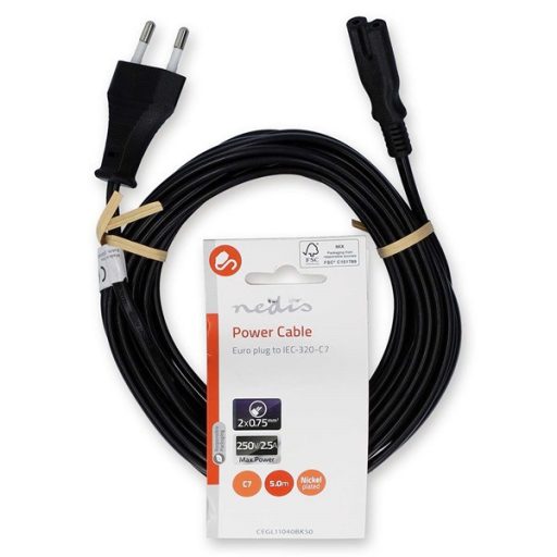 Nedis CEGL11040BK50 táp kábel IEC-320-C7, 2 x 0.75 mm, hossz 5m