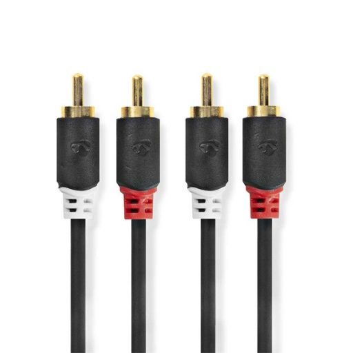 Nedis CABW24200AT20 sztereo audió kábel 2x RCA férfi,  2x RCA férfi, Aranyozott,  2 m , kerek,  Antracit