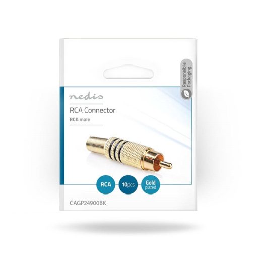 Nedis CAGP24900BK RCA csatlakozó, 10 db, Egyenes, Aranyozott,  Forrasztó, Kábel bemeneti átmérő: 7,0 mm, Fém, Fekete