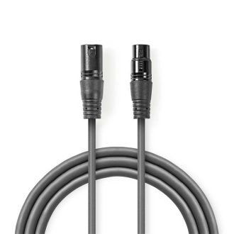   Nedis COTH15012GY30 DMX adapter kábel, XLR 3 tűs dugó, XLR 3 tűs anya,  Nikkelezett, 3 m,  kerek, PVC, Sötétszürke