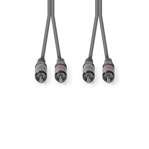 Nedis COTH24200GY50 sztereo audio kábel, 2x RCA dugó,  2x RCA dugó, Nikkelezett,  5 m, rugalmas