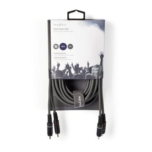 Nedis COTH24200GY50 sztereo audio kábel, 2x RCA dugó,  2x RCA dugó, Nikkelezett,  5 m, rugalmas