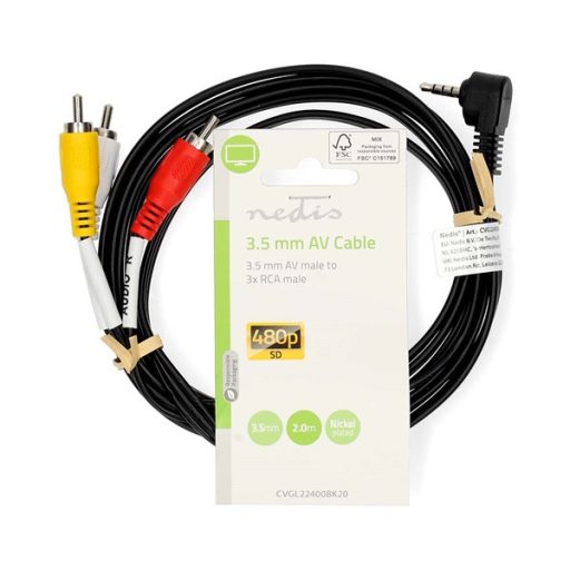 Nedis CVGL22400BK20 audio / video kábel, 3,5 mm, 3x RCA dugó, 2m
