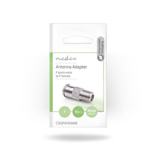 Nedis CSGP41956ME műholdas és antenna adapter, 10 db, F Férfi Gyors, F Nő,  Nikkelezett, 75 Ohm,  Egyenes, Fém, Ezüs