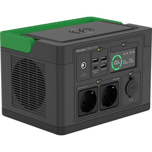 APC Schneider OFFGRID 330 hordozható akkumulátor állomás, 332Wh Lítium-ion, 2xSCHUKO, 3xUSB, 2x USB-C, Színuszos, LCD