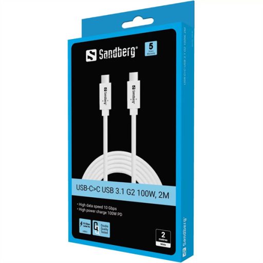 SANDBERG USB-C tartozék, USB-C>C USB 3.1 G2 100W, 2M