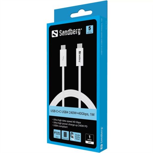 SANDBERG USB-C tartozék, USB-C>C USB4 240W+40Gbps, 1M