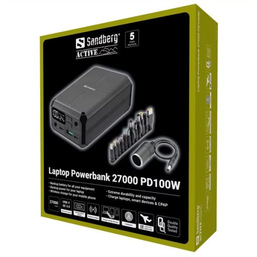 SANDBERG Hordozható akkumulátor, Laptop Powerbank 27000 PD100W