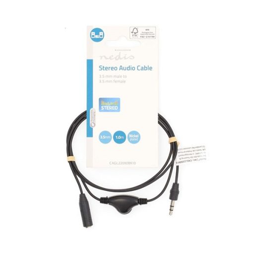 Nedis CAGL22090BK10 3.5 mm sztereo jack dugó - 3.5 mm sztereo jack aljzat + hangerő szabályzó | 1 m