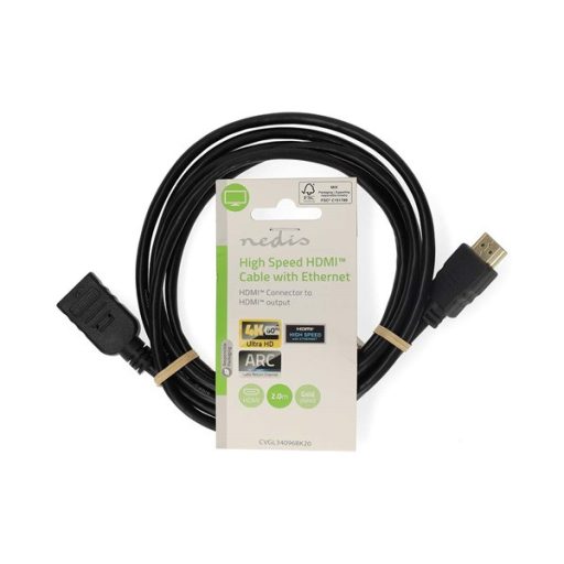 Nedis ultra HD HDMI hosszabbító (toldó) kábel CVGL34096BK10, HDMI dugó - aljzat, 4K@60Hz, ARC, 10,2 Gbps, 2 m