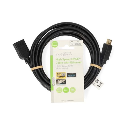 Nedis ultra HD HDMI hosszabbító (toldó) kábel CVGL34096BK10, HDMI dugó - aljzat, 4K@60Hz, ARC, 10,2 Gbps, 3 m