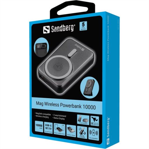 SANDBERG Hordozható akkumulátor, Mag Wireless Powerbank 10000