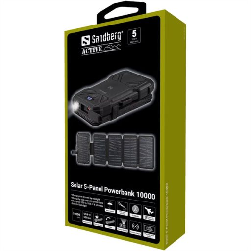 SANDBERG Hordozható akkumulátor, Solar 5-Panel Powerbank 10000