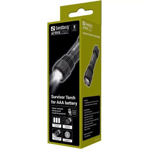 SANDBERG Zseblámpa, Survivor Torch for AAA battery