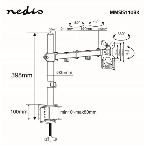 Nedis MMSIS110BK asztali monitor tartó konzol / állvány | 15-32" | 75x75 / 100x100