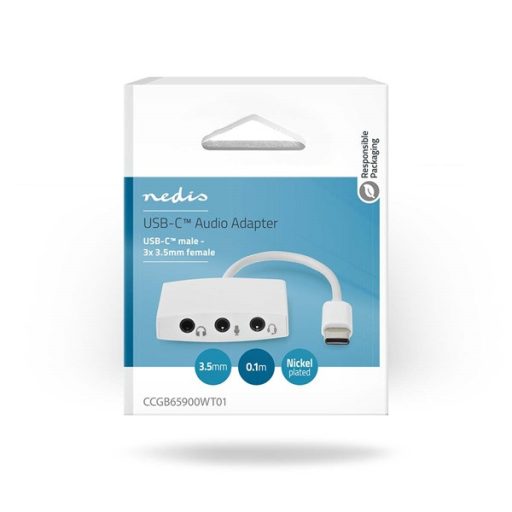 Nedis CCGB65900WT01, USB-C (USB C) dugó - 3x 3,5 mm jack aljzat, fejhallgató/headset/mikrofon csatlakozási lehetőségek