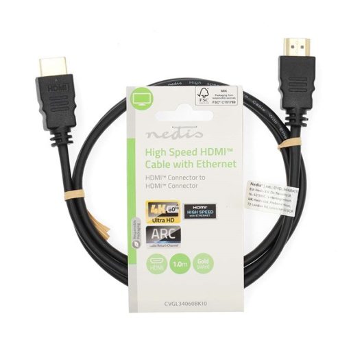 Nedis CVGL34060BK10 ultra HD HDMI kábel, HDMI dugó - dugó, 4K@60Hz, ARC, 18 Gbps, aranyozott csatlakozók, hossz 1m