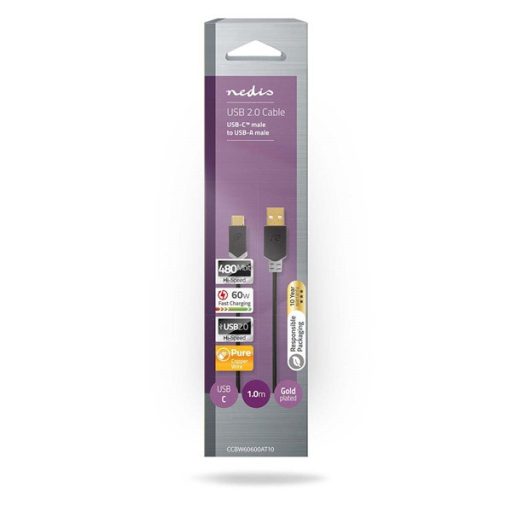 Nedis CCBW60600AT10 USB kábel, USB2.0 Gen 1, USB-A dugó - USB-C dugó, 60 W | 480 Mbps, 1 m