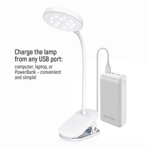 COLORWAY Asztali LED lámpa, Flexible & Clip 2 beépített akkumulátorral Fehér (CW-DL10FCB-W)