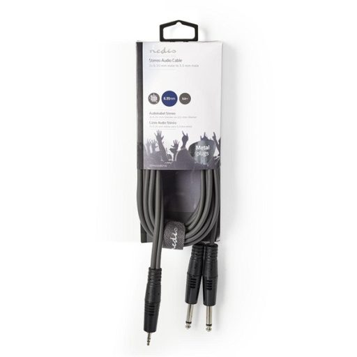 Nedis COTH23200GY30 félprofi audio kábel, 3,5mm sztero jack dugó - 2 x 6,35mm mono jack dugó, 3m, rugalmas
