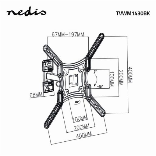 Nedis TVWM1430BK 23"-55" LCD TV / monitor fali tartókonzol, maximum 30 kg, forgatható / dönthető, 2 forgáspont