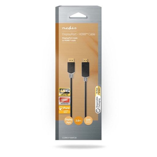 Nedis CCBW37100AT20 displayport dugó -  HDMI dugó kábel, 4K@30Hz, aranyozott, 2 m