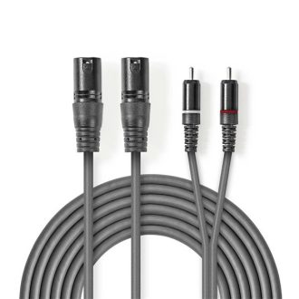   Nedis COTH15210GY15 félprofi XLR audio kábel, 2x XLR 3 tűs dugó - 2x RCA dugó, 1,5m