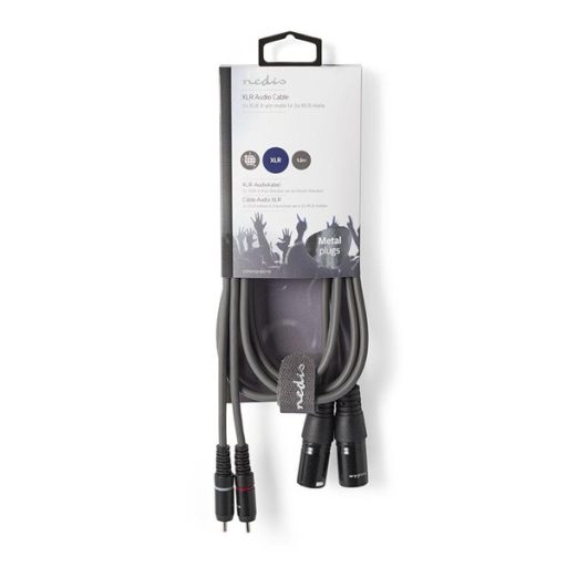 Nedis COTH15210GY15 félprofi XLR audio kábel, 2x XLR 3 tűs dugó - 2x RCA dugó, 1,5m