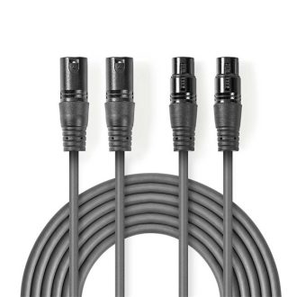   Nedis COTH15030GY15 félprofi XLR audio kábel, 2 x XLR 3p dugó - 2 x XLR 3p aljzat, 1.5m, rugalmas