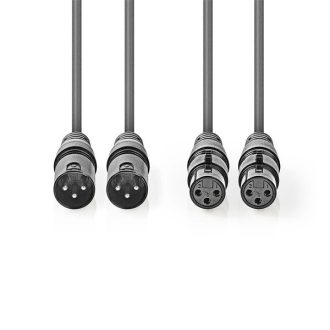   Nedis COTH15030GY30 félprofi XLR audio kábel, 2 x XLR 3p dugó - 2 x XLR 3p aljzat, 3m, rugalmas