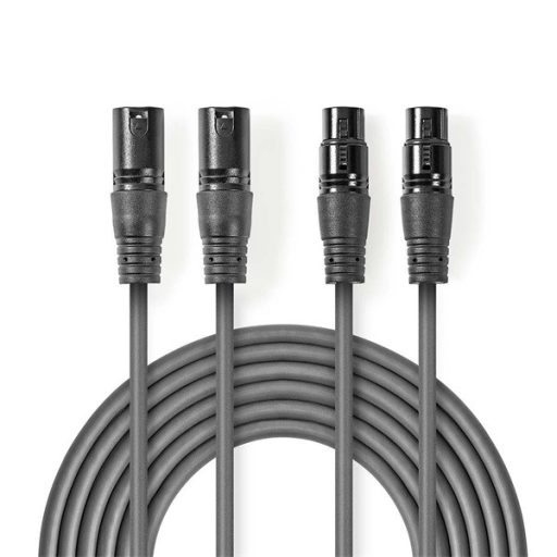 Nedis COTH15030GY30 félprofi XLR audio kábel, 2 x XLR 3p dugó - 2 x XLR 3p aljzat, 3m, rugalmas