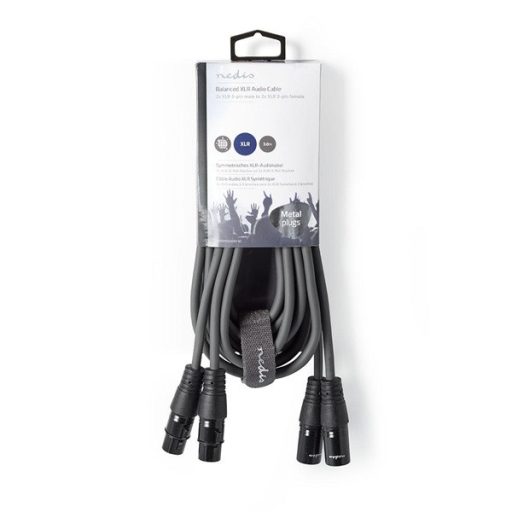 Nedis COTH15030GY30 félprofi XLR audio kábel, 2 x XLR 3p dugó - 2 x XLR 3p aljzat, 3m, rugalmas