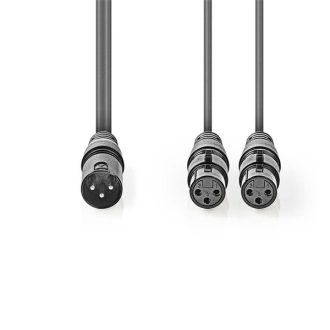   Nedis COTH15025GY15 félprofi XLR audio kábel, XLR 3p dugó - 2 x XLR 3p aljzat, 1.5m, rugalmas