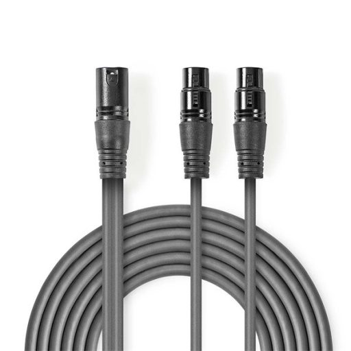 Nedis COTH15025GY15 félprofi XLR audio kábel, XLR 3p dugó - 2 x XLR 3p aljzat, 1.5m, rugalmas