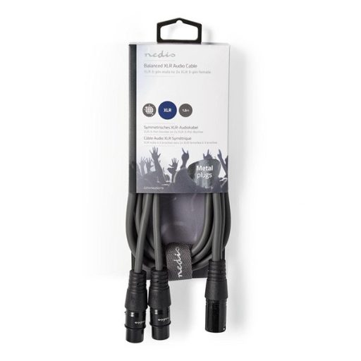Nedis COTH15025GY15 félprofi XLR audio kábel, XLR 3p dugó - 2 x XLR 3p aljzat, 1.5m, rugalmas