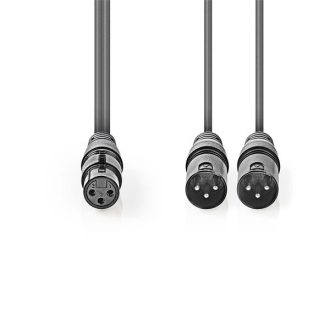   Nedis COTH15020GY15 félprofi XLR audio kábel, XLR 3p aljzat - 2 x XLR 3p dugó, 1.5m, rugalmas