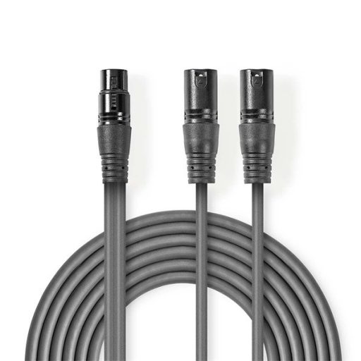 Nedis COTH15020GY15 félprofi XLR audio kábel, XLR 3p aljzat - 2 x XLR 3p dugó, 1.5m, rugalmas