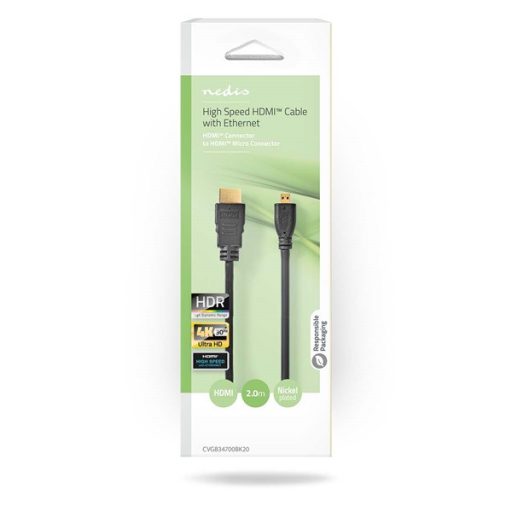 Nedis CVGB34700BK20 micro HDMI - HDMI kábel, 4K@30Hz, 10,2 Gbps, 2m
